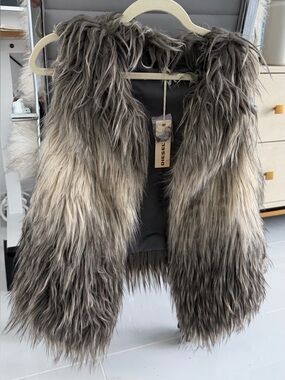 Diesel Gray Shag Faux Fur Vest